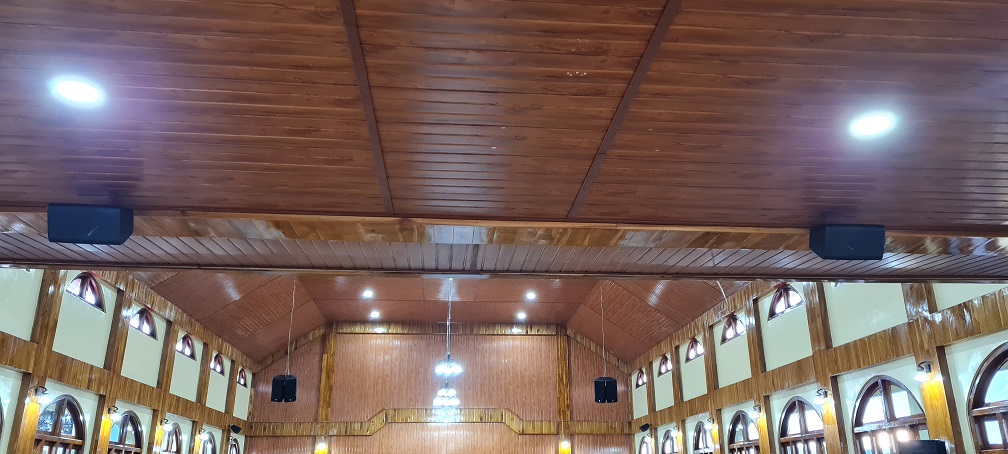Mylliem Presbyterian Church Gallery & Under Gallery with MX801 Ceiling Mountable Speakers Amplified by QA1004