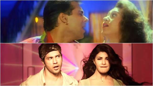 Montage showing two frames from Bollywood films stacked vertically.